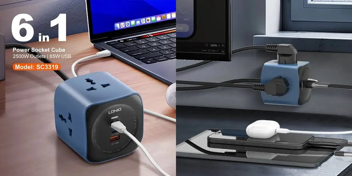 LDNIO SC3319 6in1 65W Power Socket Cube 2500W Universal Outlet.webp LDNIO SC3319 6in1 65W Power Socket Cube 2500W Universal Outlet.webp
